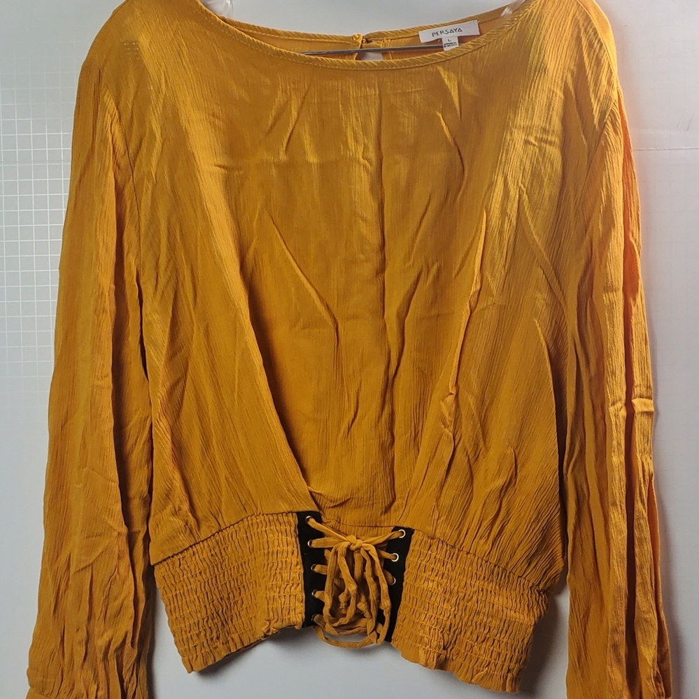PERSAYA Crop Mustard Blouse